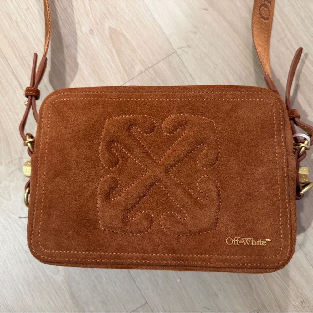 Off-White Chestnut Brown Fine Leather Crossbody Medium Camera Bag